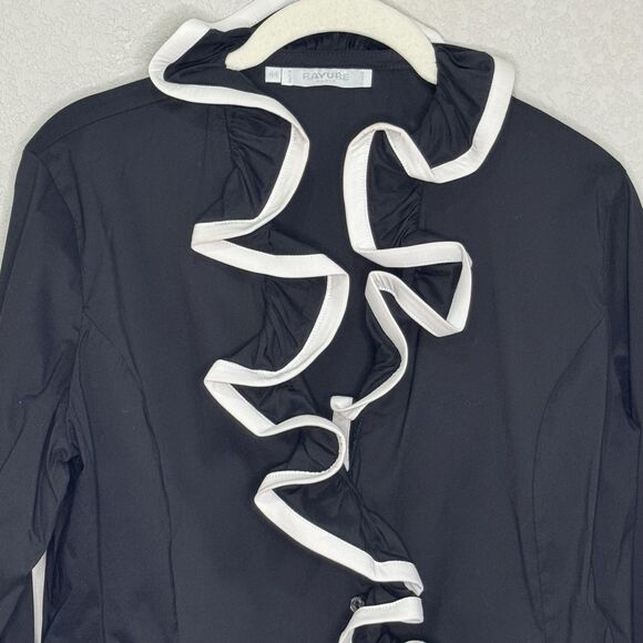 Rayure Paris Shirt Womens 44 Black White Ruffle Front Button Top Made France - Picture 4 of 8